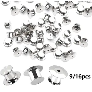 9/16pcs Metal Locking Pin Backs, Durable, Secure for Jewelry Making, Sturdy Clasp Needle Back for Crafts & Brooches, Essential Pins for Enamel Crafts