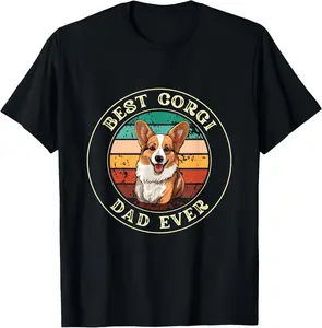 Funny Corgi Dad Gift Idea for Men Summer Casual Shortsleeve Cotton T-Shirt