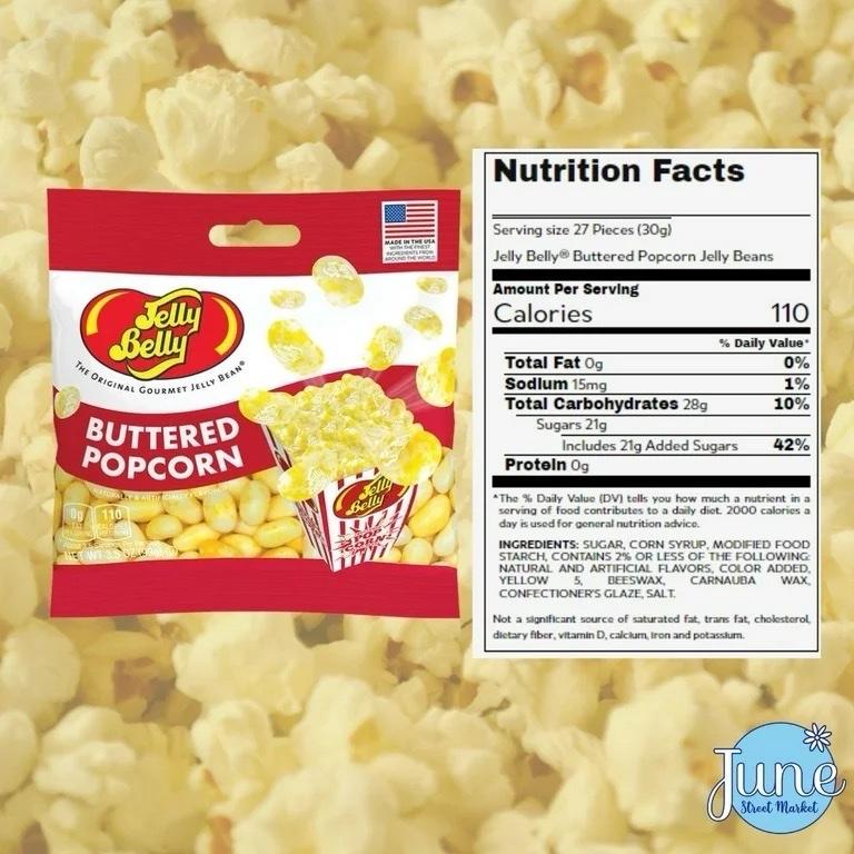 Jelly Belly Buttered Popcorn Flavored Jelly Beans Candy 3.5 oz Peg Bag Made in USA Gluten Free Chewy Snack