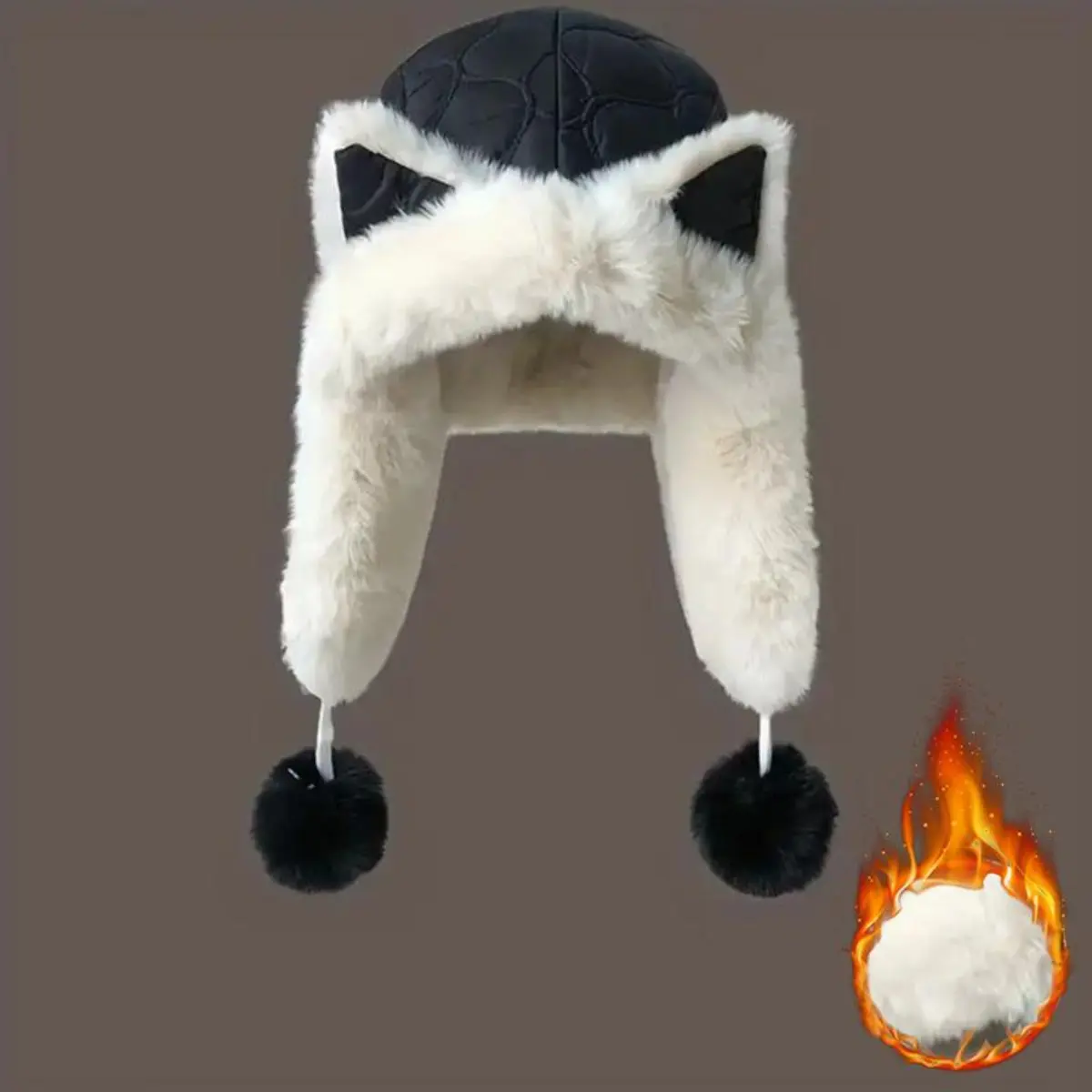 Unisex Plush Fox Ear Winter Fur Hat - Cold-Proof, Elastic Earflaps, Lightweight Faux Fur Pom Poms, Protective Cute Fluffy Character/Animal Ear Hat for Casual Daily Cold Weather Wear, Fur Hats