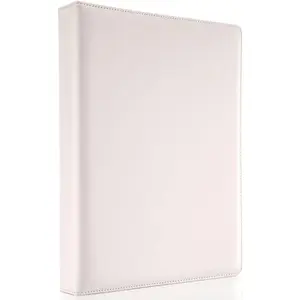 A4 Faux Leather Padfolio Ring Binder Business File Folder Document Holder with Card Holder (3 Ring Binder White)