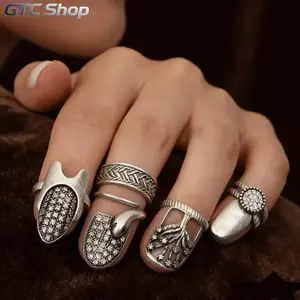 4-Piece Bohemian Vintage Nail Ring Set for Women, Adjustable Open Design, One Size Fits Most, Retro Elegant Fingertip Jewelry, Trendy Accessories for Daily Wear, Parties and Valentine's Day Gifts