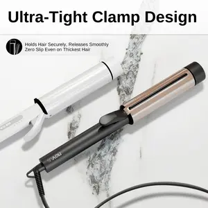 NOVUS 1.5 Inch Extra Long Barrel Curling Iron with Ultra-Tight Clamp Design & Dual PTC Ceramic Heaters for Natural Lasting Curls 40mm Diameter 90W Power Travel-Friendly Dual Voltage