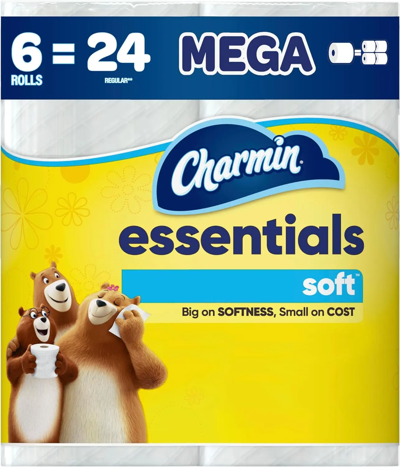 Charmin Essentials Soft Toilet Paper & Wipes - 6 Mega Rolls, 330 Sheets per Roll