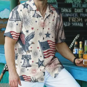 America 250th Anniversary Hawaiian Shirt, 1776-2026 Patriotic Eagle & Flag Print, Breathable Cuban Collar Button Up, Commemorative Gift for Men