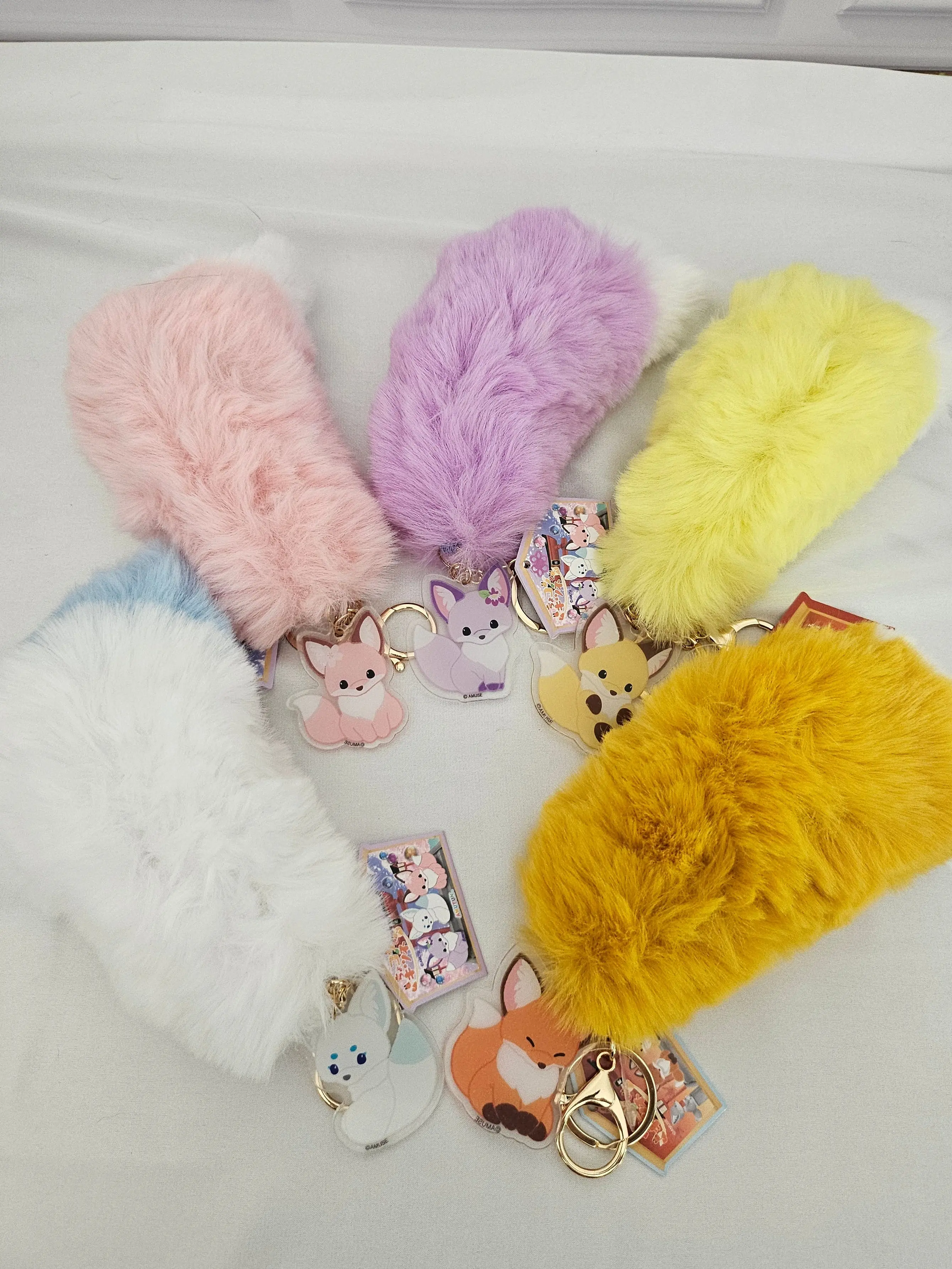 Lucky Kitsune / Fox Tail - Acrylic and Plush Keychain