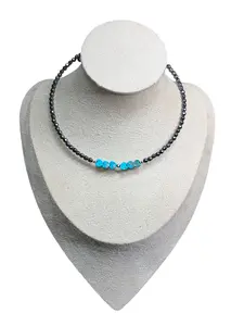 Hand-Strung Faceted Hematite, Sea Sediment Jasper & Desert Pearl Memory Wire Necklace