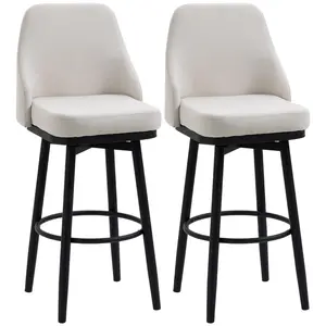HOMCOM Bar Height Bar Stools Set of 2, Modern 360° Swivel Barstools, 29.5 Inch Seat Height Upholstered Kitchen Chairs with Steel Legs and Footrest, Dark Grey