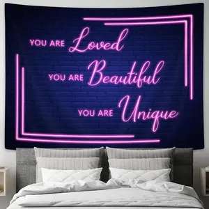 Quote You Are Pink Tapestry Aesthetic Inspirational Words Blacklight Art Black Blue Tapestry Wall Hanging for Bedroom Teen Girl Women College Dorm Wall Decor 60x40 Inches