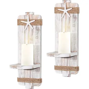 Disdressed Starfish Wall Candle Sconces (Set of 2) - Beach Decor,  Themed Wall-Mount Candleholders, Nautical Style Beach Bathroom Decor, Coastal Farmhouse Seashell Candle Holders