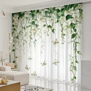 Elegant Floral Print 2D Flat Set, 2-Piece Fashion Design, Ideal Home Decor and Gift Choice, Durable Material, Gravity Curtains