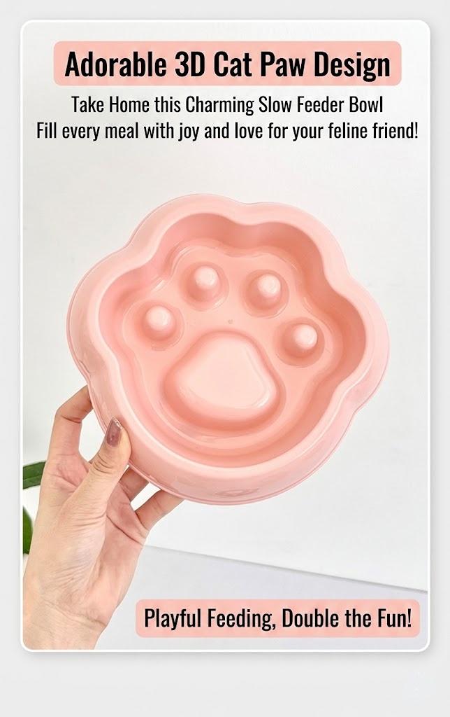 Kawaii 3D Cat Paw Slow Feeder Bowl for Dogs & Cats - Anti-Choke & Stop Vomiting Interactive Puzzle Pet Dish, Food Grade PP Slow Eating Bowl for Healthy Digestion