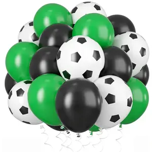 20pcs 12/10 inch green black football latex balloon set, green black white latex football printed balloons with ribbons, suitable for boys' parties, sports themes, and anniversary celebrations