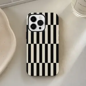 Tall Checkered Black & Cream Tough iPhone Case Premium Film 2 in 1 Phone Case - Durable, Shock Absorbing and Stylish Protection,Compatible with iPhone 17 Promax 16 Plus 15 14 13 12 11 & Samsung Galaxy S26 S25 S24 S23 S22 S21