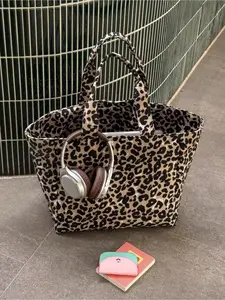 women's fashionable leopard print handbag and leopard print wallet cardholder set, large-capacity tote bag, shopping bag, portable and casual storage handbag/clutch, suitable for daily outings, beach vacations, large-capacity shopping bag,