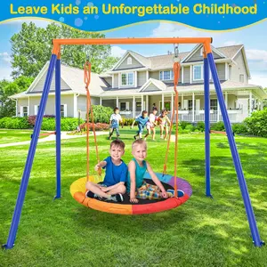 Swing Sets for Backyard, 440lbs Swing Set with Heavy-Duty Metal Frame and Adjustable Ropes, Christmas Gift for Kids