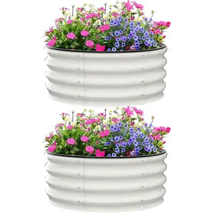 Garvee Set of 2 galvanized round raised planters - 60 x 60 x 30 cm - Galvanized raised planter for gardening - Round metal planter for planting plants, vegetables, and flowers
