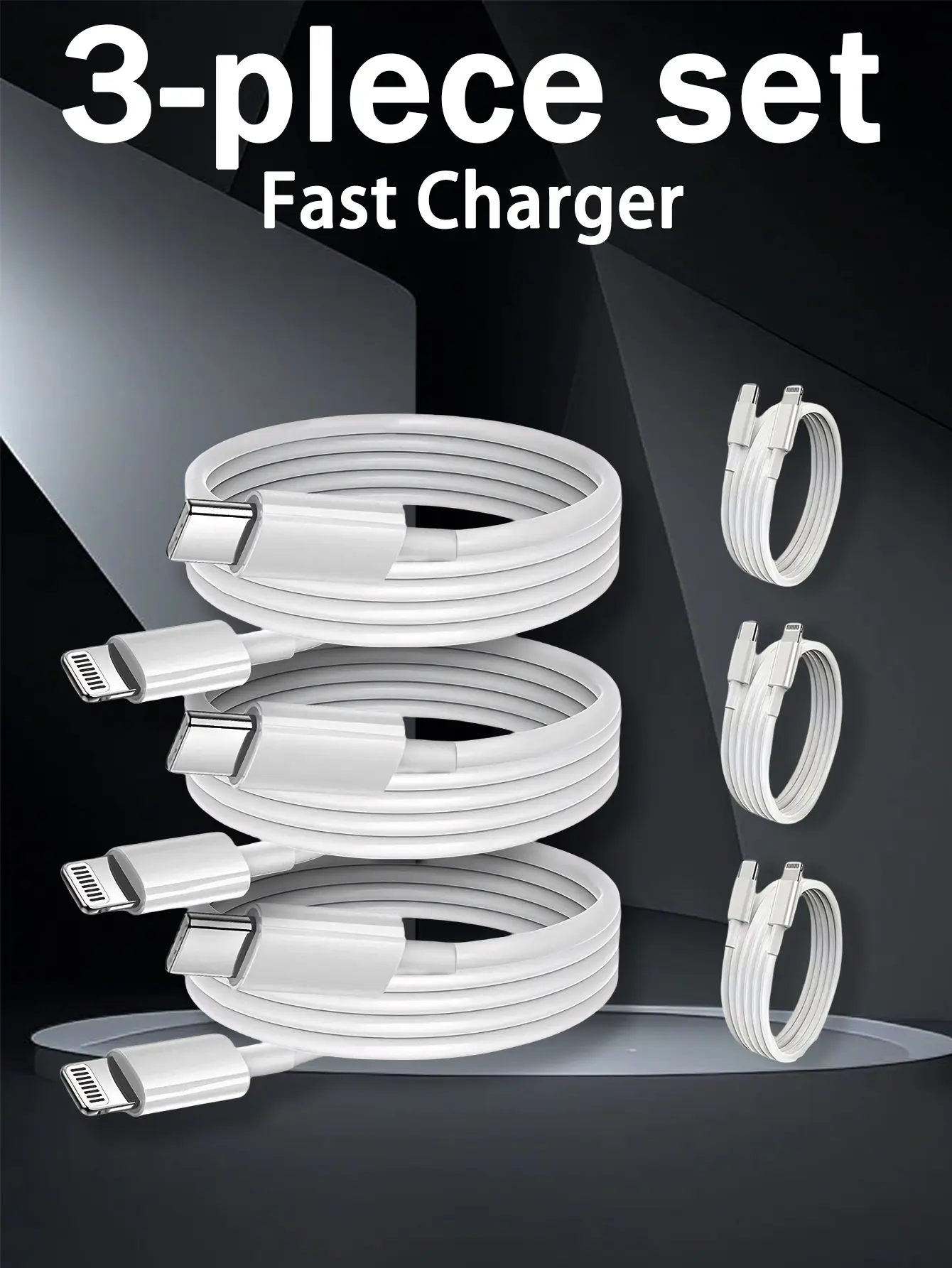Pack of 3/1 for USB C to Lightning Cable 3 x 6ft for iPhone Fast Charging Cable USB-C Power Output Charging Cable for iPhone 14/13/12/12 PRO Max/12 Mini/11/11PRO/XS /Max/XR/X/8/8P. Lus/iPad, White Smartphone Cellphone Electronic Charger 1.8Cm+3Pcs