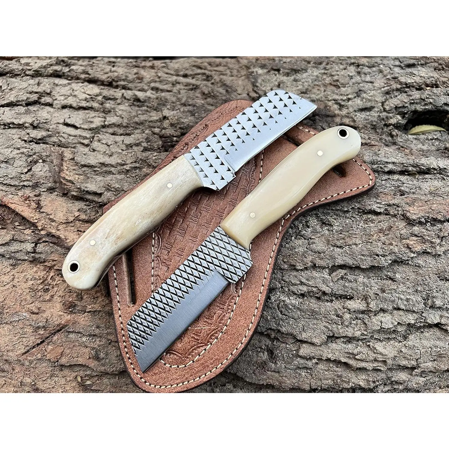 Custom Handmade 7'' fixed blade hoof rasp knife/Cow boy knife/Bull cutter Cowboy knives with pancake leather sheath Yifanyou Sports
