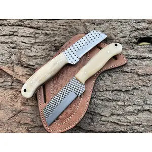 Custom Handmade 7'' fixed blade hoof rasp knife/Cow boy knife/Bull cutter Cowboy knives with pancake leather sheath