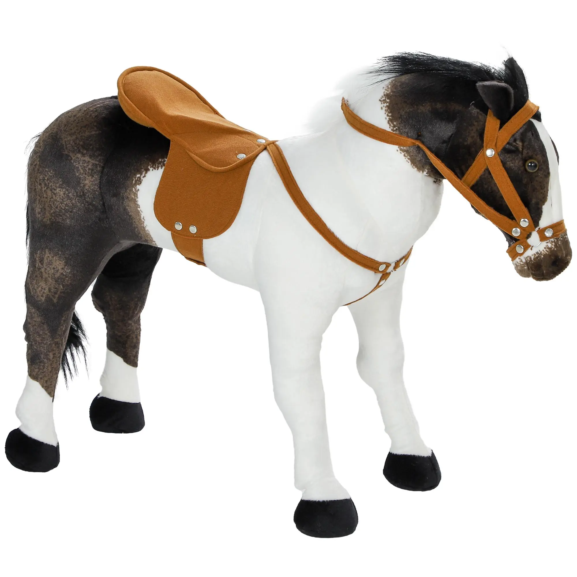 Qaba Ride on Horse for Toddlers 3-8 Years Old, Riding Horse with Neighing Sound, Stuffed Animal Horse Toy for Kids with Padding, Brown