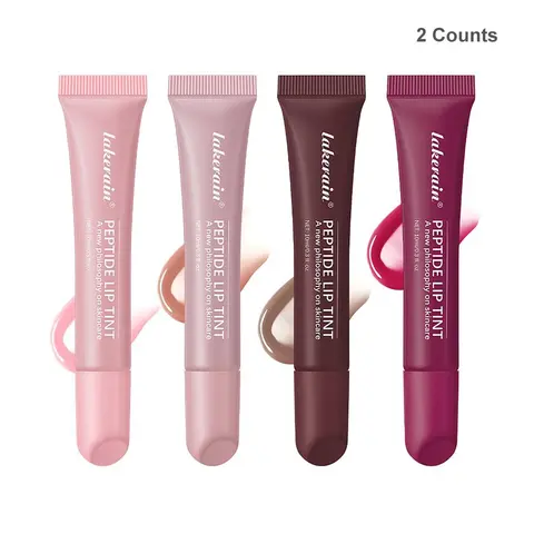 Peptide Lip Tint, 2 Counts/set Hydrating and Nourishing Glossy Lip Gloss, Glam Tint Duo, Moisturizing Lip Gloss, Liquid Plumping Lipstick for Women Makeup, Lip Care, Lip Tint Stain, Lip Moisturizer Gloss, Moisturizing Lip Color, Nourishing Lipgloss
