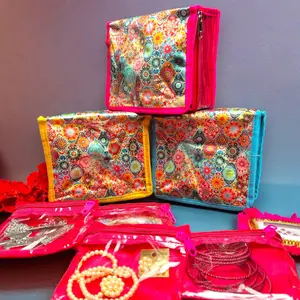 Elegant Satin Jewelry Organizer with Lotus Print | Ideal for Weddings, Bridesmaids & Festive Gifting | Secure Travel Pouch