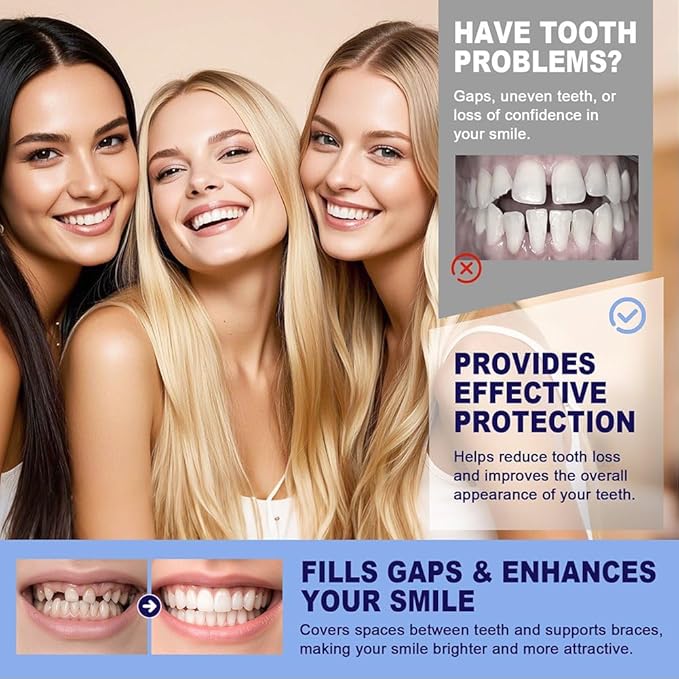 【Party Flawless Look】1-Minute Elevate Social Confidence Cosmetic Tooth, Temporary Brightening Booster  for Holiday Wedding Night Out Photography Disguise Missing Parts Unattractive Gaps Smile Gaps