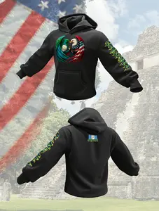 Guate y USA Hoodie - High-Quality Combined Design with Guatemalan and American Flag Motifs - Black Pullover Sweatshirt