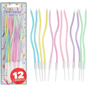 12 Count Pastel Twisted Spiral Birthday Candles, Rainbow Spiral Candles with Holders, Party Candle Set for Cake