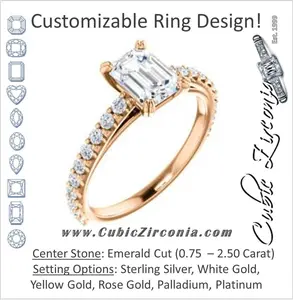 Cubic Zirconia Engagement Ring- The Marianne (Customizable Cathedral-set Emerald Cut Style with Thin Pavé Band)