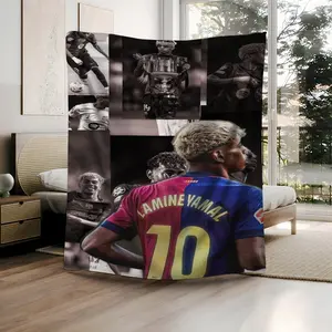 1Pc Lamine Yamal Stadium style collage Digital Graphic Printed Flannel Blanket, Super Soft Digitally Printed Flannel Blanket All Seasons Comfortable Sofas and Bed Covers modern design digital printing Soft Comfy Blanket