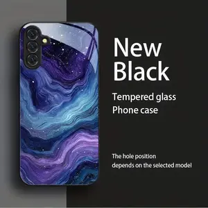 Tempered Glass Phone Case for Samsung for galaxy A04, A04S, A05, A05S, A06, A13, A14, A15, A16, A22, A23, A24, A25, A32, A33, A34, A35, A52, A52S, A53, A54, A55 5G, S21, S22, S23, S24 FE Plus Ultra 5G - Blue-Purple Fluid Stardust Design