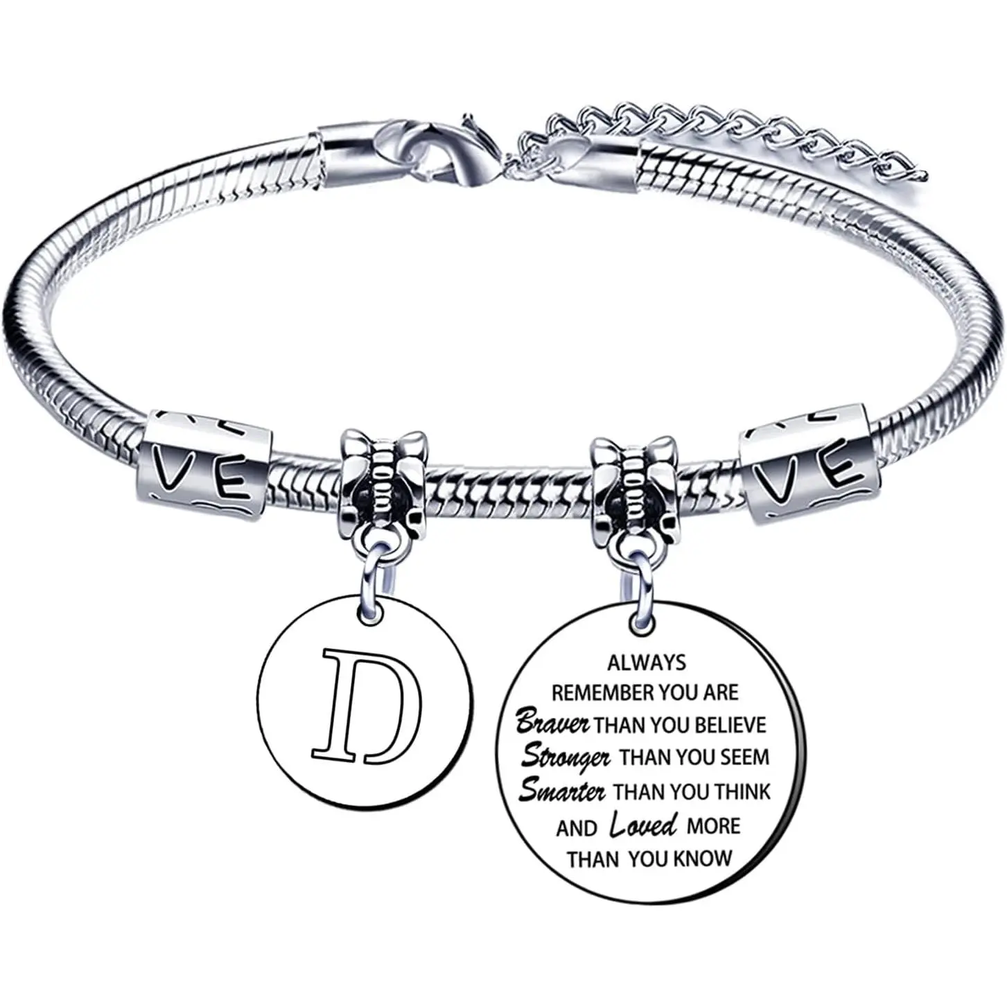Inspirational Bangle Bracelet for Women Personalized A-Z Initial Letter Jewelry Cuff Bangle Colleague Friend Encouragement Gift Birthday Gift for Women