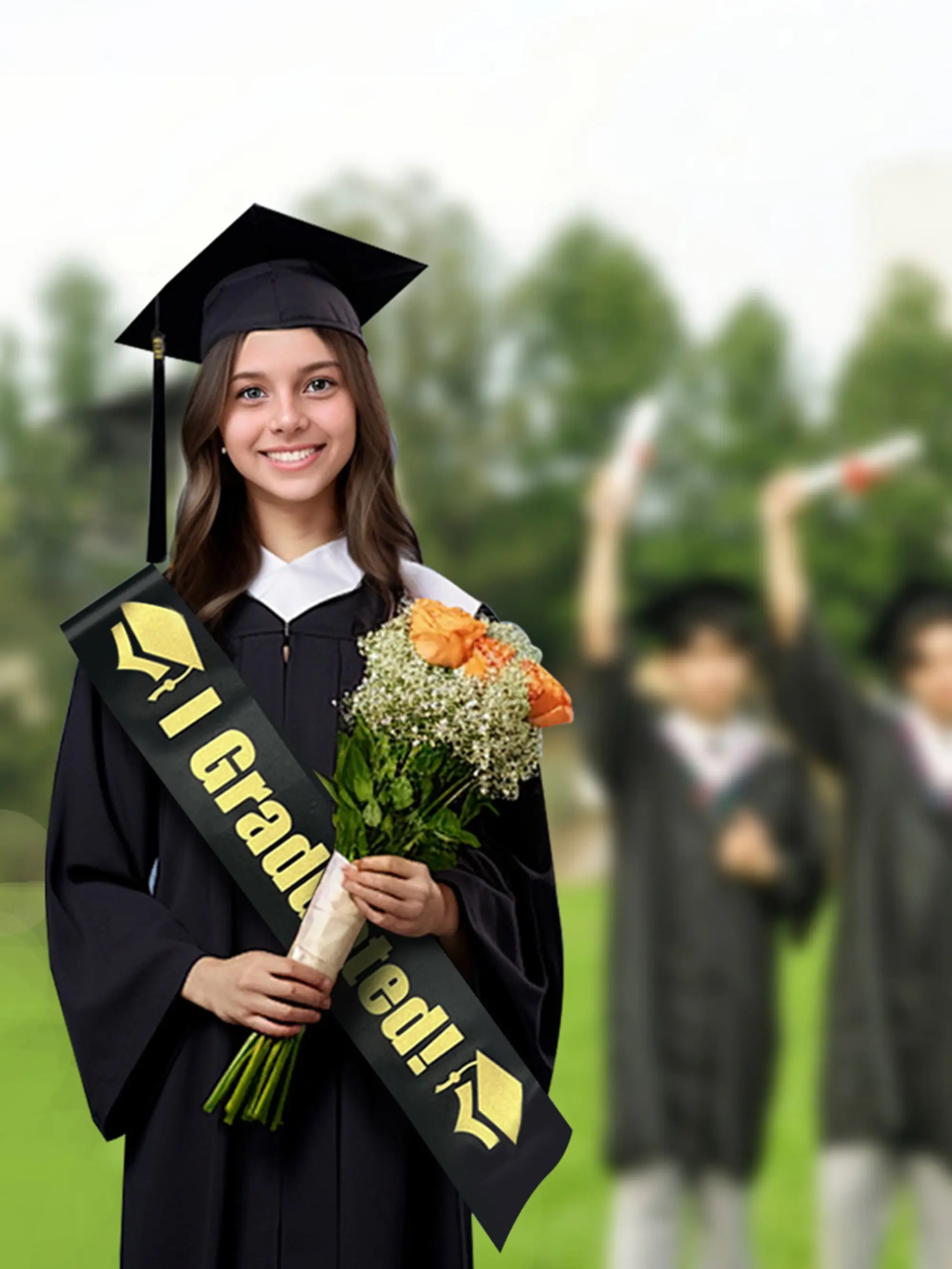 Graduation Cap and Sash Set with Anti-Drop Fringe, Adjustable Breathable Fit, Letters, Graduation Certificate Pocket, Elegant Tassels, Graduation Day