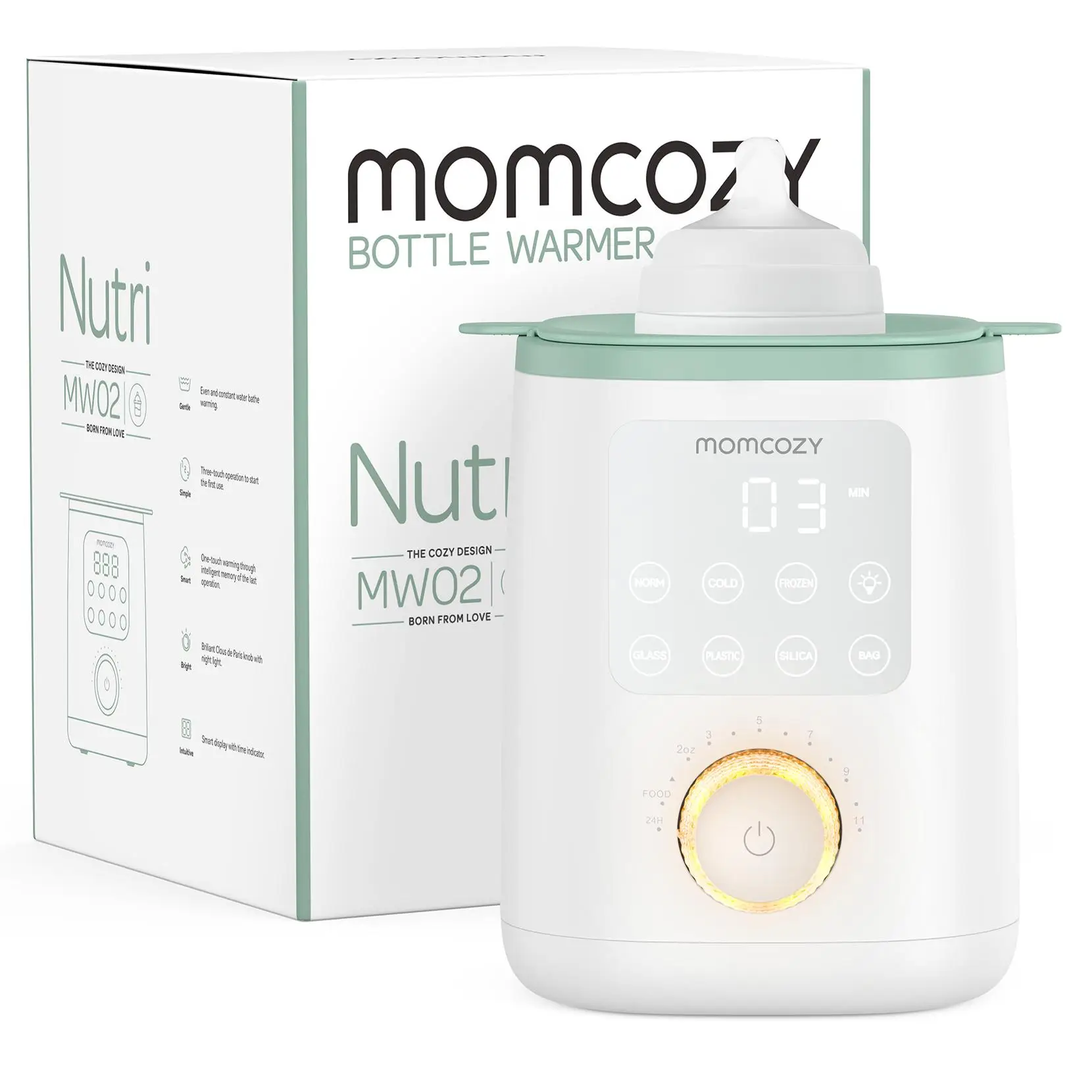 Momcozy Nutri Bottle Warmer, 9-in-1 Baby Bottle Warmer with Night Light, Accurate Temperature to Preserve Fullest Nutrients in Breast Milk MW02