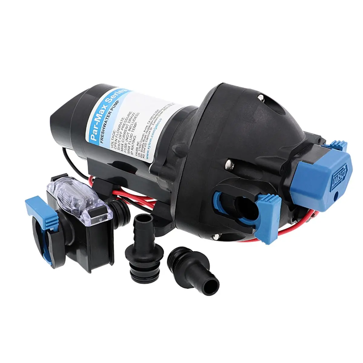 Jabsco Par-Max 3 Quick-Connect Heavy-Duty Water Diaphragm Transfer Pump - 24V, 3 GPM, 40 PSI, Self-Priming, Sealed Switch, Cast Aluminum Endbells, Co-Molded Diaphragm Technology, Efficient and Quiet Operation