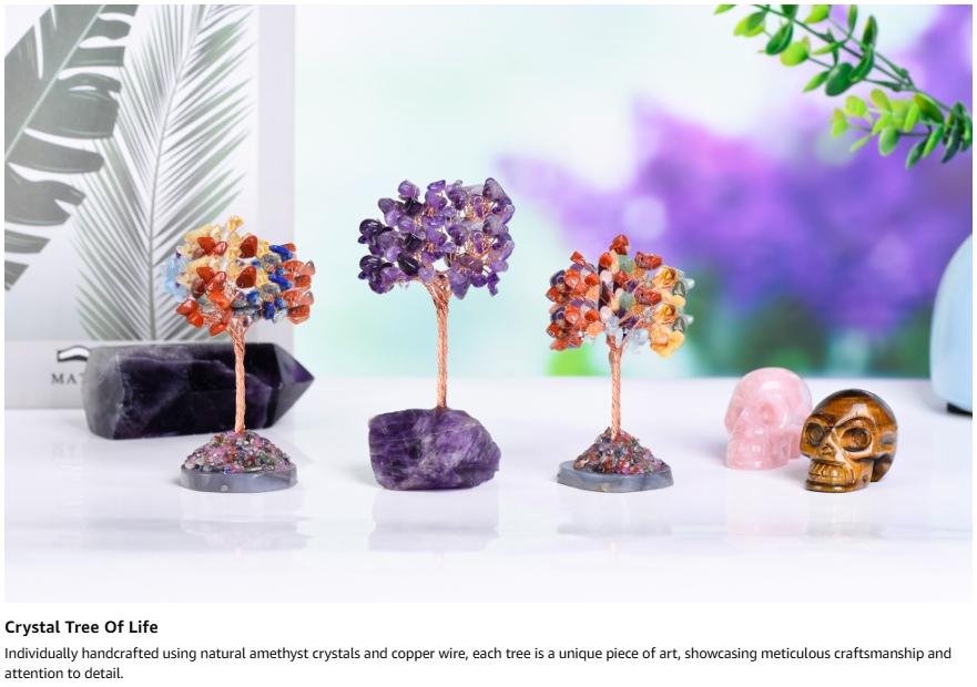 Amethyst Crystal Tree of Life,Money Tree Decorations,Crystals and Healing Stones,Reiki Positive Energy Gemstones,Purple Room Office Desk Feng Shui Decor Meditation Gifts for Women