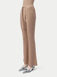 Drawstring Ribbed Cotton Silk Cashmere Blend Flares