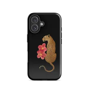 Original Black Background Leopard & Red Orchid Flower Print Phone Case for iPhone 17 Pro Max 16 Pro Samsung S24 S25 Ultra, Soft Full‑Coverage Shockproof Protective Cover, Trendy Luxury Wild Aesthetic Case Compatible with iPhone 13 14 15 Samsung A Series