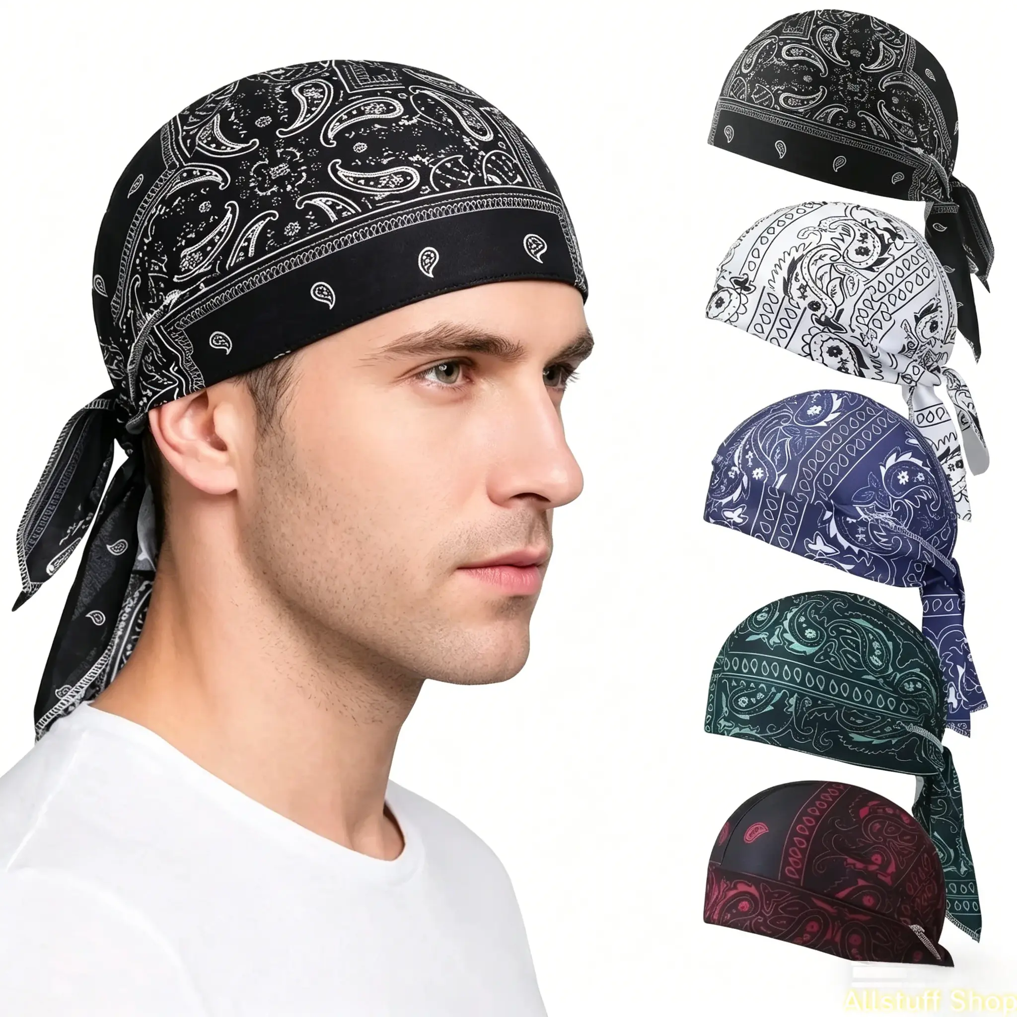 5-Pack Paisley Print Bandana Set | Adjustable Tie-Back Headwraps | Breathable Cycling Skull Caps & Helmet Liners | Unisex Pirate-Style Sports Headwear summervibes,summervibes,summerwins