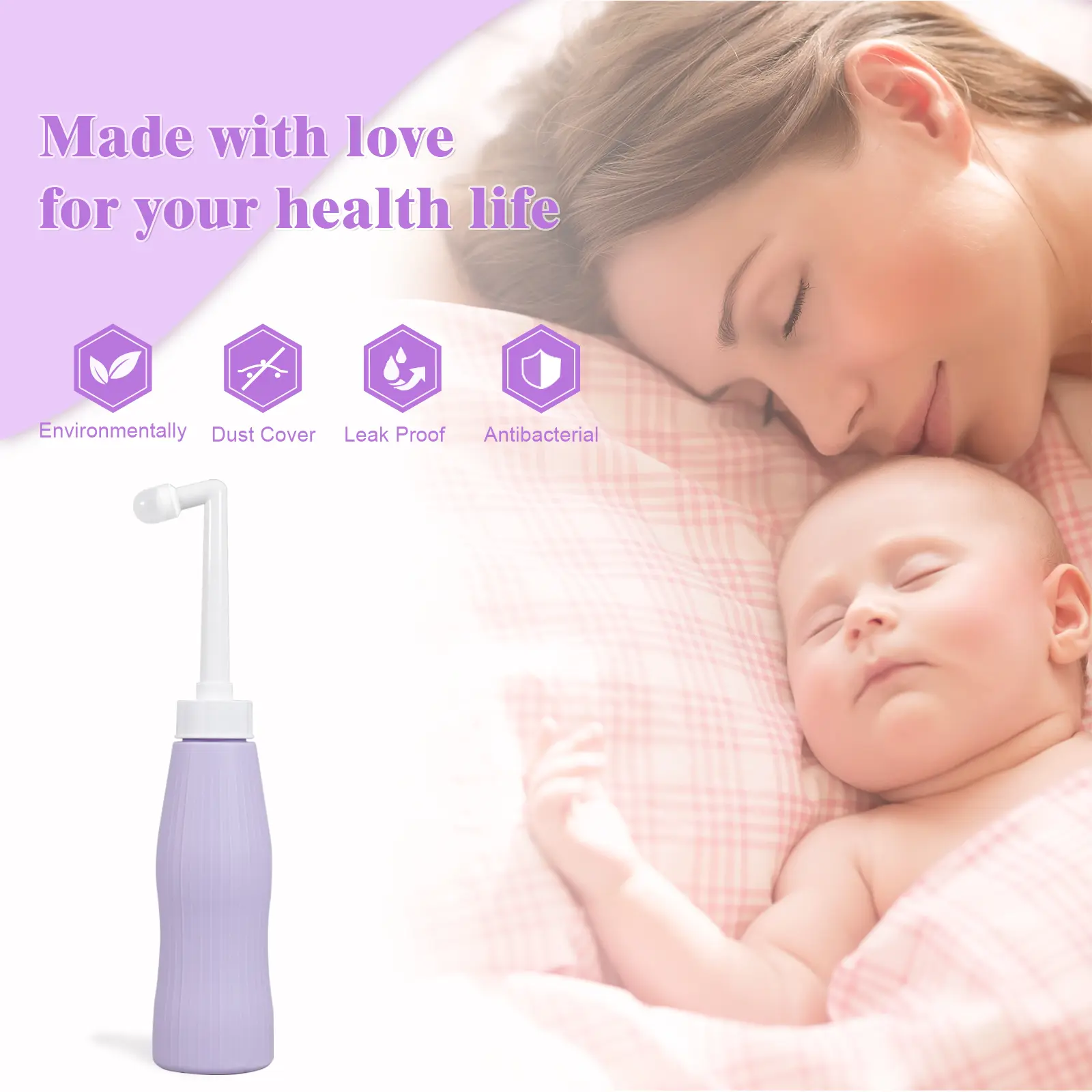 Upside Down Peri Bottle for Postpartum Care,Postpartum Portable Travel Bidet Leak-proof Perineal Rinse Spray Bottle,Postpartum Essentials Recovery and Cleansing After Birth, Portable Bidet Perineal Cleansing and Recovery for New Mom,Color: Purple