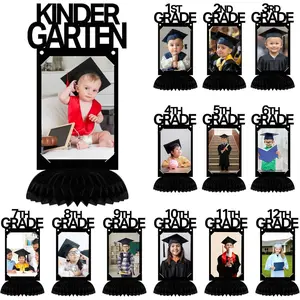 13 Pcs K-12 Graduation Honeycomb Centerpieces Black Kindergarten to 12th Grade Graduation Picture Photo Frame Table Decor Class of 2026 Table Topper for High School Grad Party Decoration