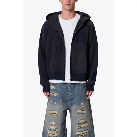 mnml Half & Half Zip Up Hoodie - Washed Black