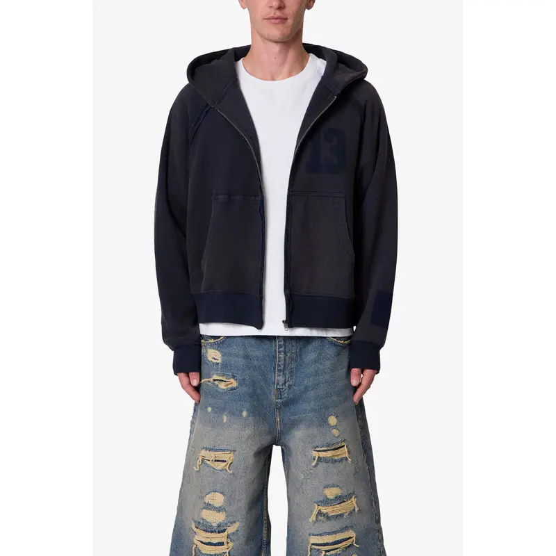 mnml Half & Half Zip Up Hoodie - Washed Black