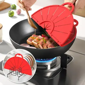 Silicone Splatter Guard for Frying Pans, Foldable Multi-Purpose Oil Splash Protector, Heat Resistant Insulation Pad, Dishwasher Safe, BPA Free
