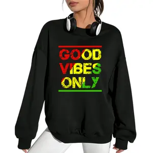 Reggae-Inspired Long Sleeve Sweatshirt with Good Vibes Only Rasta Print