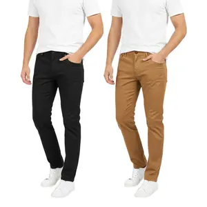 Mens 2 Pack Chinos Slim Fit Stretch Pants - Breathable Comfortable Dual Pocket Medium Stretch for Amazing Fit Machine Washable Menswear Casual Stylish Trouser Plain Beige