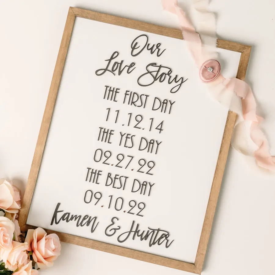 Our Love Story Sign | 17x21 inch Personalized Wooden Wedding Sign | Wedding Decoration Custom Engraved