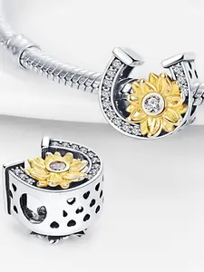 Sunflower Decor U-shaped Design Charms Bead, Rhinestone Decor Beads for Women's Bracelet Making, Fashion DIY Jewelry Accessories for Women & Girls